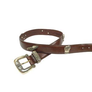 Talbots Womens Brown Leather Belt Vtg Size M Gardening Theme Charms Silver Tone